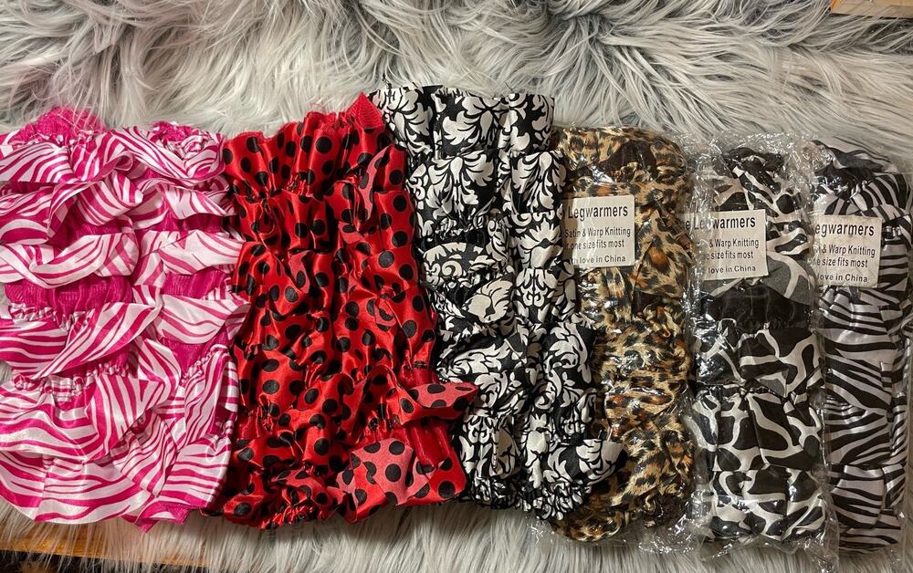 Satin legwarmers 6 pairs photo shoot toddler leopard zebra